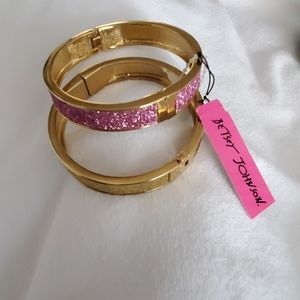 Betsy Johnson bracelets gold and pink glitter